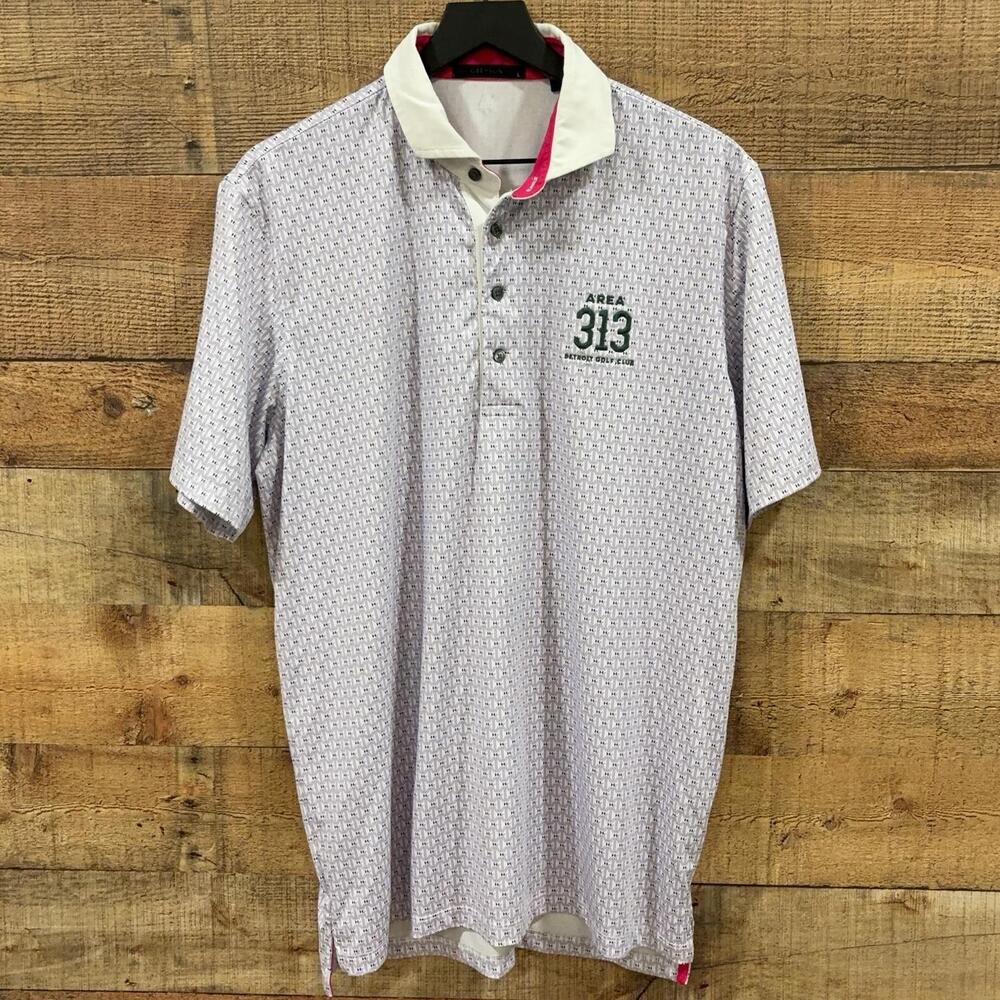 Greyson Polo Shirt Mens Size Large White Geometric Area 313 Detroit Golf Club